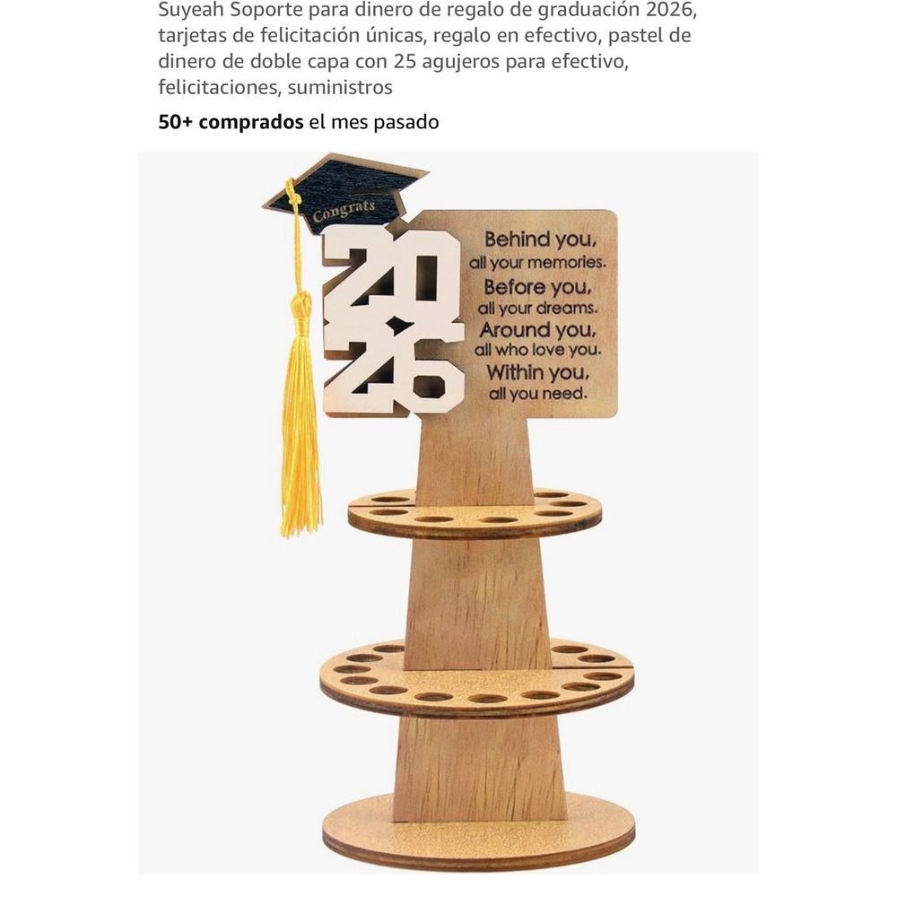 Suyeah Graduation 2026 Money Holder Wood Cake Stand 25 Holes Tassel Gift Display